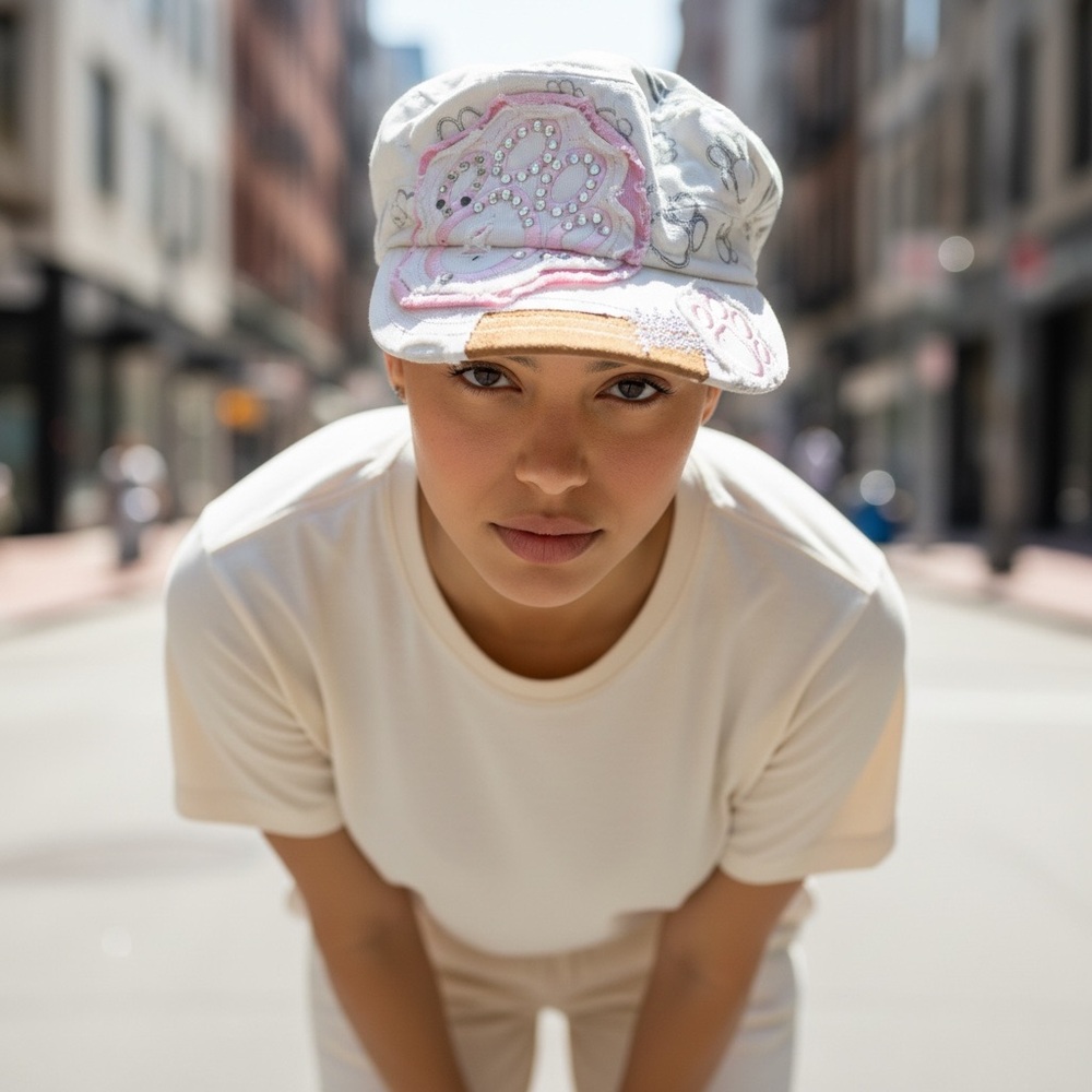 Rainbow White and Pink Patterned Hat